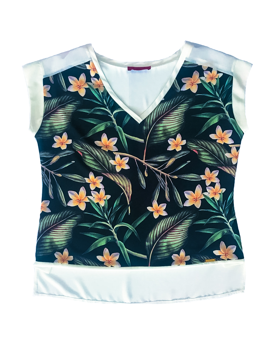 14.14.101.ESS003 Blusa estampada essencial camiseta estampada fina de verano conjunto flores